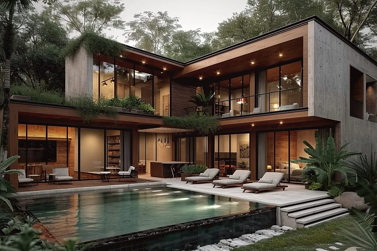 Render of a Registry Collection residence in the Jarabacoa mountains, its pool set into the terrace